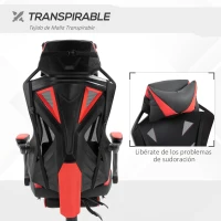 Vinsetto Silla Gaming Ergonómica Silla de Escritorio para Oficina con Altura Ajustable Respaldo Regulable de 170° Almohada Lumbar y Reposapiés Retráctil 65x70x117-125 cm Rojo(m-6)
