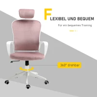 Vinsetto Bürostuhl mit Wippfunktion höhenverstellbarer Computerstuhl ergonomischer Drehstuhl mit Armlehne Kopfstütze Samtoptik 63 x 64 x 118-128 cm Rosa(m-4)