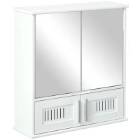 kleankin Mobiletto Bagno Pensile con Antine a Specchio, 55x17.5x60cm - Bianco(m-10)