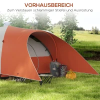 Outsunny Campingzelt für 5-6 Pers., Familienzelt, wasserdicht, mit Vorzelt, 550L x 300B x 198Hcm, Orange(m-4)