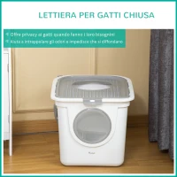 PawHut Lettiera per Gatti Chiusa a 2 Ingressi con Vassoio e Paletta, in Plastica PE, 44x55x39 cm, Bianco(m-5)