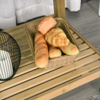 HOMCOM Desserte chariot de cuisine - 2 tiroirs poignées métal, 2 étagères, porte-torchon - bois massif bambou verni(m-5)