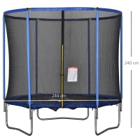 HOMCOM Trampolin mit Sicherheitsnetz Gartentrampolin für Innen- und Außenbereich Fitnesstrampolin für Jugendliche und Erwachsene Stahl Blau+Schwarz bis 113,6 kg Ø244 x 240H cm(m-3)