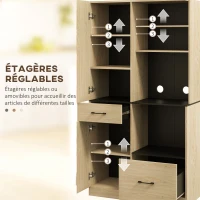 HOMCOM Armoire meuble de cuisine avec 2 tiroirs 2 placards 4 niches étagères réglables et passe-câbles H170 cm noir naturel(m-5)