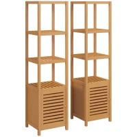 HOMCOM Lot de 2 meubles colonne rangement salle de bain bambou design naturel 36L x 33l x 140H cm 4 étagères 8 niveaux + placard(m-10)