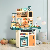 HOMCOM Cocina de Juguete para Niños de +3 Años con 113 Accesorios Luz Sonidos Agua Vapor Pizarra Fregadero Incluidos Cocinita Infantil Educativa 70x32x92,2 cm Multicolor(m-9)