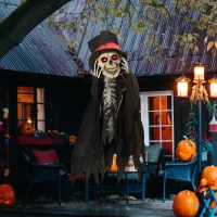 HOMCOM Halloween-Dekoration Geist, Skelett, LED-Augen, heult, dreht sich, Geräusch- & Bewegungssensor, 100 cm(m-2)