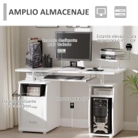 HOMCOM Mesa de Ordenador PC 120 cm Mesa Escritorio de Oficina con Múltiples Estantes 2 Cajones Bandeja de Teclado y Soportes para Monitor CPU 120x55x85 cm Blanco(m-4)
