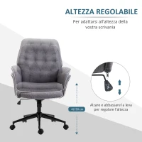 HOMCOM Sedia da Ufficio Imbottita ad Altezza Regolabile, in Tessuto Effetto Lino, 66x69x89.5-97 cm, Grigio(m-4)