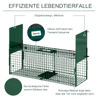 Outsunny Tierfalle, Lebendfalle, Mausfalle, 2 Türen, Metall, 80 x 25 x 30 cm, Grün(m-6)