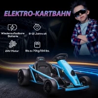 HOMCOM Elektro-Gokart für Kinder, Drift-Funktion, Hupe, Musik, Sicherheitsgurt, Soft-Start, Blau/Schwarz(m-4)