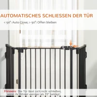 PawHut Hunde Absperrgitter Türschutzgitter Haustierschutzgitter verstellbar klappbar Kamingitter mit automatische schließenden Tür 3 Paneele für Ofen Wandmontage/Freistehend Schwarz 202,5 x 76 cm(m-5)