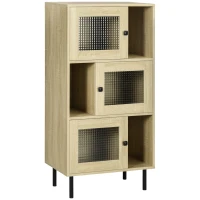 HOMCOM Estantería Librería con 3 Puertas de Vidrio Almacenamiento Abierto y Patas de Acero 60x40x120 cm Madera Natural(m-1)