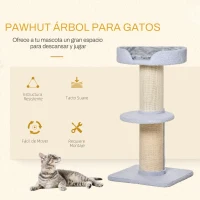 PawHut Árbol para Gatos Altura 91 cm de 3 Niveles con Nido Plataforma y Poste de Sisal 45x45x91 cm Azul Claro(m-4)