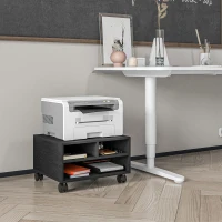 HOMCOM Mobile Porta Stampante a 2 Ripiani in Legno con Ruote per Ufficio e Studio, 47x40x22.5cm, Nero(m-2)