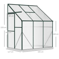Outsunny 6 X 4ft Walk-In Lean to Greenhouse Garden Heavy Duty Aluminium Polycarbonate with Roof Vent for Plants Herbs Vegetables, Green(m-3)