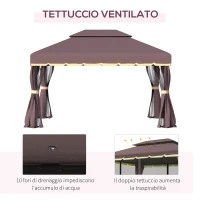 Outsunny Gazebo da Giardino 3x4m con Doppio Tetto, Zanzariera e Tende, Alluminio e Poliestere, Color Caffè(m-5)