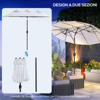 Outsunny Ombrellone da Giardino Doppio Inclinabile con Apertura a Manovella, 295x152x222cm, Bianco(m-8)