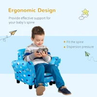HOMCOM Toddler Chair Children's Armchairs Wood Frame w/ Footrest Anti-Slip Legs High Back Arms for Bedroom Playroom Cute Cloud Star Blue(m-5)