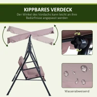 Outsunny Hollywoodschaukel Gartenschaukel, 3-Sitzer mit Dach, Altrosa(m-4)