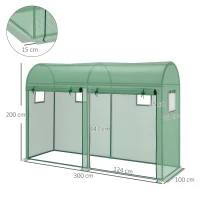 Outsunny Invernadero 300x100x200 cm Caseta de Jardín Invernadero con 4 Ventanas y 2 Puertas para Cultivos Plantas Flores de PE y Acero Verde(m-3)