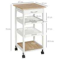 HOMCOM Chariot de service desserte de cuisine à roulettes 2 plateaux amovibles, tiroir, étagère chêne clair bois pin blanc(m-3)