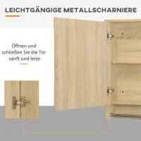kleankin Spiegelschrank Badschrank Hängeschrank Wandschrank Badmöbel Mehrzweckschrank mit offener Fächern Badezimmer Spanplatte Glas Natur 80 x 15 x 70 cm(m-5)