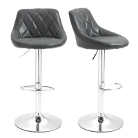 HOMCOM Set 2 Sgabelli da Bar con Altezza Regolabile, Base in Metallo e Seduta Finta Pelle, Sgabelli Alti Moderni Girevoli con Schienale e Poggiapiedi 46x48x83-104cm, Nero(m-10)