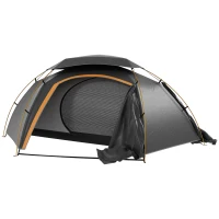 Outsunny Aluminium Frame Camping Tent Dome Tent with Removable Rainfly, 2000mm Waterproof, for 1-2 Man, Grey(m-1)
