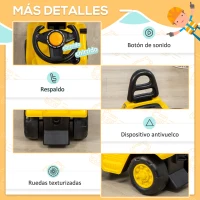 HOMCOM Carretilla Elevadora de Juguete sin Pedales para Niños de +3 Años con Brazo Móvil Bocina 86x27,5x47,5 cm Amarillo(m-6)