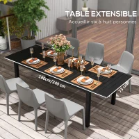 Outsunny Table de jardin extensible en aluminium rectangulaire 6 - 8 personnes, dim. 180/240L x 94l x 73H cm, noir(m-4)