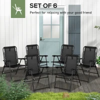 Outsunny 6 Pcs Patio Folding Chair Set, Outdoor Portable Loungers for Camping Pool Beach Deck, Lawn w/ Armrest Steel Frame Black(m-4)