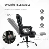 HOMCOM Silla de Escritorio con Reposapiés Silla Ejecutiva Giratoria con Altura Ajustable Tapizada en PU y Reposabrazos Negro(m-5)