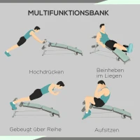 SPORTNOW Trainingsbank, Bauchtrainer, höhenverstellbar, klappbar, 2 Widerstandsbänder, Stahl, grün, 51 x 137 x 50-66 cm(m-4)