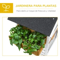 PawHut Conejera de Madera Exterior Jaula para Conejos de 2 Niveles con Techo Asfáltico Corral de Metal Jardinera para Cultivo Bandeja Extraíble Puertas y Rampa 123x58x106 cm Natural(m-6)