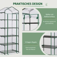 Outsunny Foliengewächshaus Mini-Gewächshaus mit 5 Regale für Blumen oder Gemüse Aufzucht Treibhaus Transparent+Grün Stahl Kunststoff 69 x 49 x 193 cm(m-5)