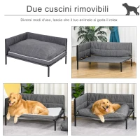 PawHut Cuccia per Cani Grandi Rialzata, Lettino Morbido per Cani fino 30kg, per Interni ed Esterni, Grigio, 93.5x69x48.5cm(m-4)