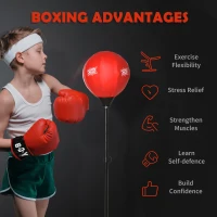 HOMCOM Kids Punching Bag with Stand, Free Standing Boxing Bag Set, Speed Bag with Speedball Adjustable Height from 122cm to 154cm for Ages 8-10 Years(m-8)