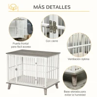 PawHut Jaula para Perros con Encimera 86x60x70 cm Mesa con Perrera con Rejilla de Acero y Puerta con Pestillo Blanco(m-6)