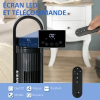 HOMCOM Ventilateur colonne à ions négatifs oscillant 80°, télécommande écran LED 60 W, minuterie 12H, 3 modes 3 vitesses, noir(m-7)