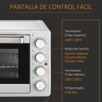 HOMCOM Horno Eléctrico de Sobremesa 32L 1600W con 3 Modos de Calor Temporizador y Temperatura Regulable 52,2x38,1x33,5 cm Plata(m-7)