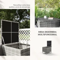 Outsunny Conjunto de 4 Muebles de Jardín de Ratán con 2 Sofás Dobles Mesa Central Mesa con Arcón Cojines Extraíbles para Terraza Exterior 132x69x64 cm Gris(m-4)