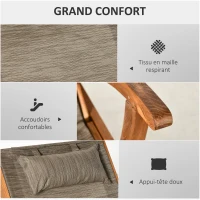 Outsunny Bain de soleil transat en bois avec dossier inclinable 4 positions et appui-tête - pin - dim. 194L x 70l x 32H cm - marron(m-5)