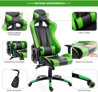 HOMCOM Silla de Oficina Silla Ergonómico Reclinable y Basculante Altura Ajustable Giratorio con Ruedas Reposacabezas y Soporte Lumbar Carga 120 kg 67x67x123-132 cm Verde(m-6)