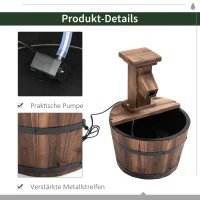 Outsunny Gartenbrunnen Zierbrunnen Springbrunnen Fassbrunnen Wasserfall Holzeimer Tannenholz + Metall Dunkelbraun Ø27 x 37 cm(m-5)