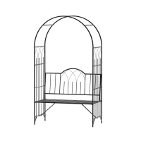 Outsunny Arche à rosiers Banc de Jardin 2 Places 2 en 1 dim. 115L x 59l x 203H cm métal époxy Noir(m-1)