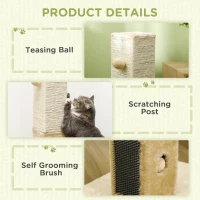 PawHut Jute Cat Scratching Post w/ Carpet Base Hanging Toy - Beige(m-5)