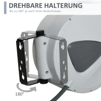 DURHAND Luftschlauchtrommel mit automatisches Aufrollen Schlauchaufroller Schlauchbox 20 m Schlauch Wandmontage für Garten 180° Schwenkbar 43 x 25 x 35 cm(m-5)