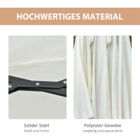 Outsunny Sonnenschirm mit LED Solar 4,5m Doppelsonnenschirm Gartenschirm Marktschirm Terrassenschirm Oval Schwarz+Cremeweiß(m-7)
