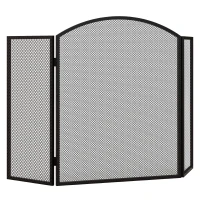 HOMCOM Protector de Chimenea Plegable de 3 Paneles Pantalla de Chimenea con Estructura de Acero 96x62 cm Negro(m-10)